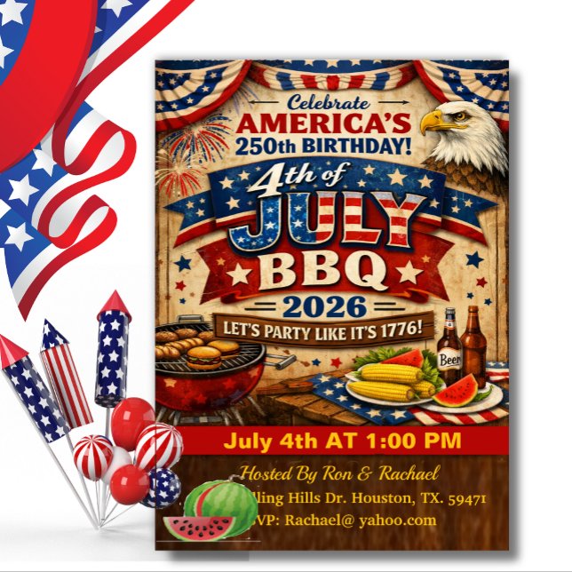 Patrotic BBQ 4th of July America's 250th  Invitation (Creator Uploaded)