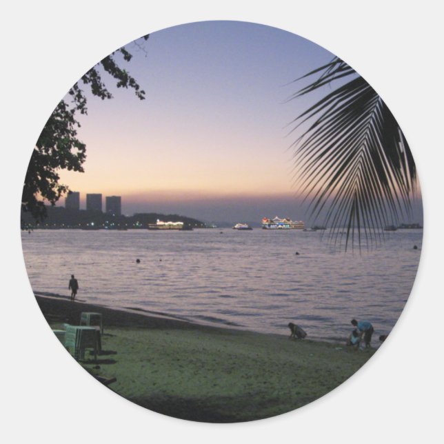 Pattaya Beach Sunset ... Chonburi, Thailand Classic Round Sticker (Front)