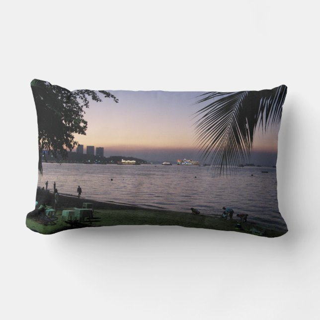 Pattaya Beach Sunset ... Chonburi, Thailand Lumbar Cushion (Front)