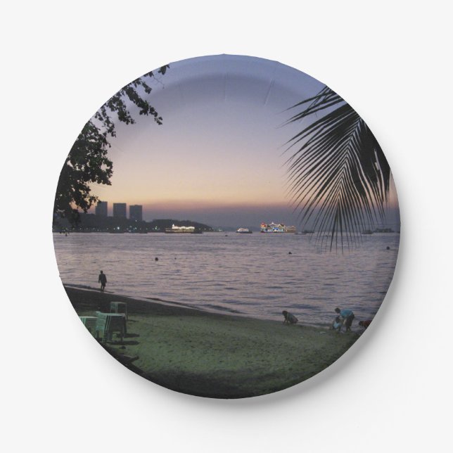 Pattaya Beach Sunset ... Chonburi, Thailand Paper Plate (Front)