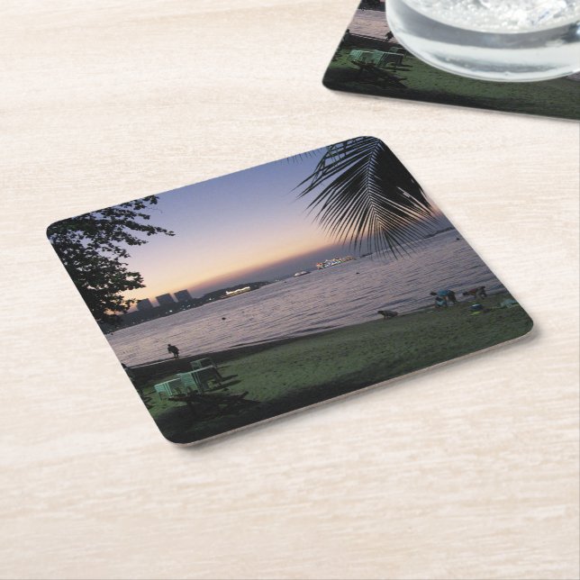Pattaya Beach Sunset ... Chonburi, Thailand Square Paper Coaster (Angled)
