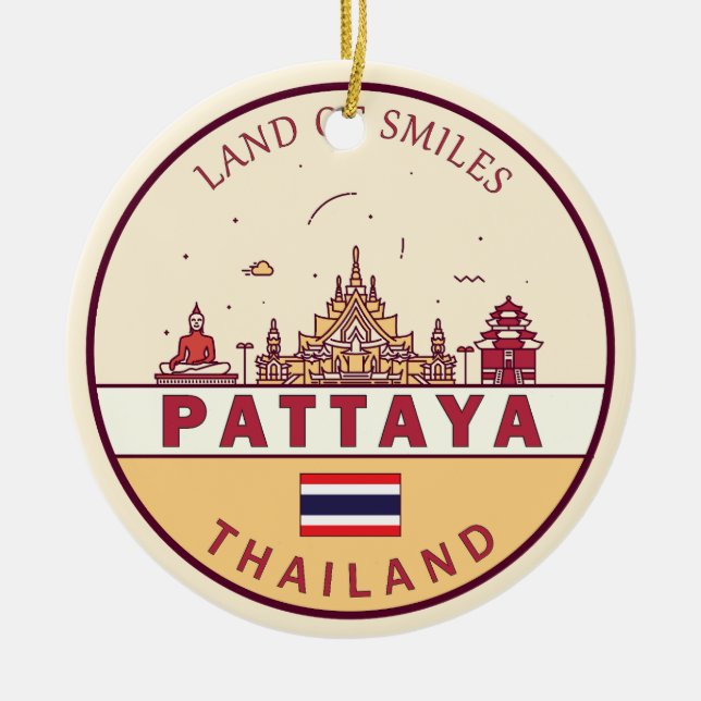 Pattaya Thailand City Skyline Emblem Ceramic Tree Decoration (Front)