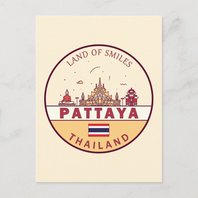 Pattaya Thailand City Skyline Emblem Postcard (Front)