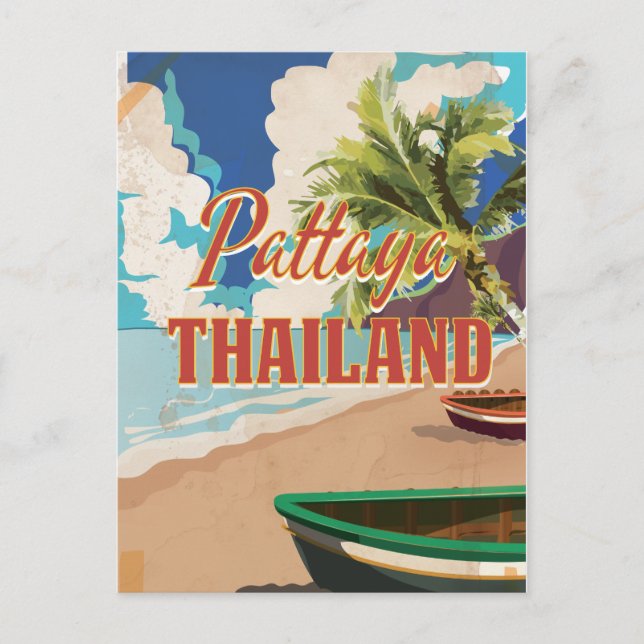 Pattaya Thailand Vintage Travel Poster Postcard (Front)