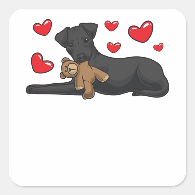 Patterdale Terrier Dog With Stuffed Animal Square Sticker (Front)
