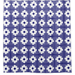 Pattern 061214 - Dark Blue with White Shower Curtain