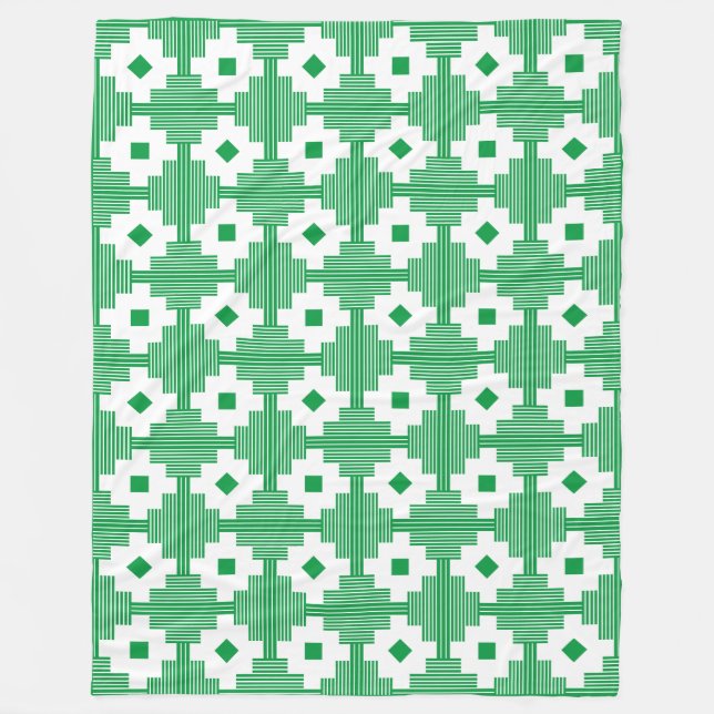 Pattern 061214 - White with Green 06983e Fleece Blanket (Front)