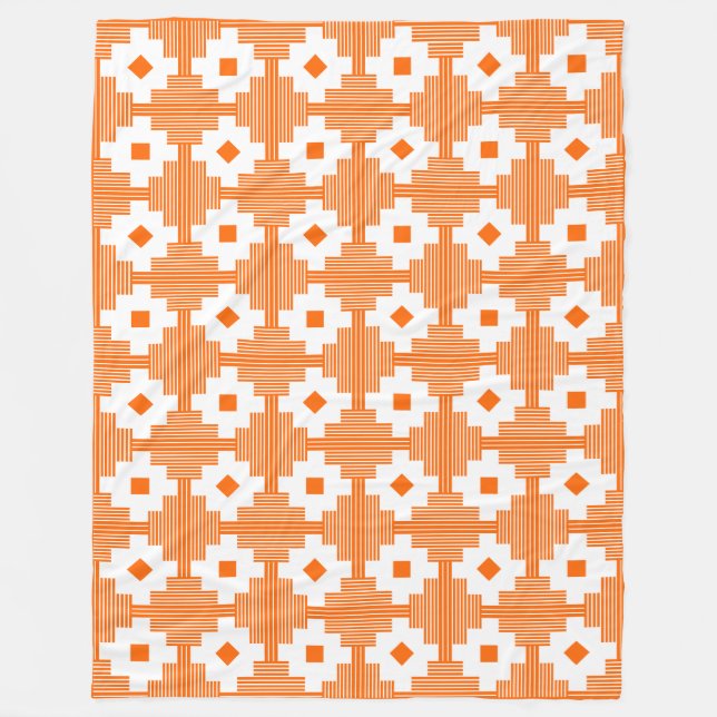 Pattern 061214 - White with Orange FF6600 Fleece Blanket (Front)