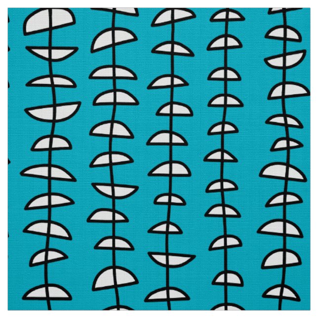 Pattern 080515 - Black and White on Aqua Blue Fabric (Swatch)