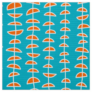 Pattern 080515 - White and Orange on Aqua Blue Fabric