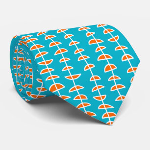 Pattern 080515- White and Orange on Aqua Blue Tie