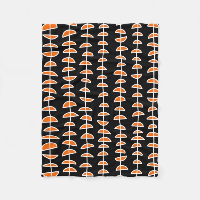 Pattern 080515- White and Orange on Black Fleece Blanket (Front)