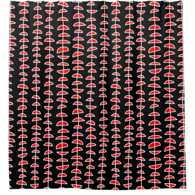 Pattern 080515- White and Red on Black Shower Curtain (Front)