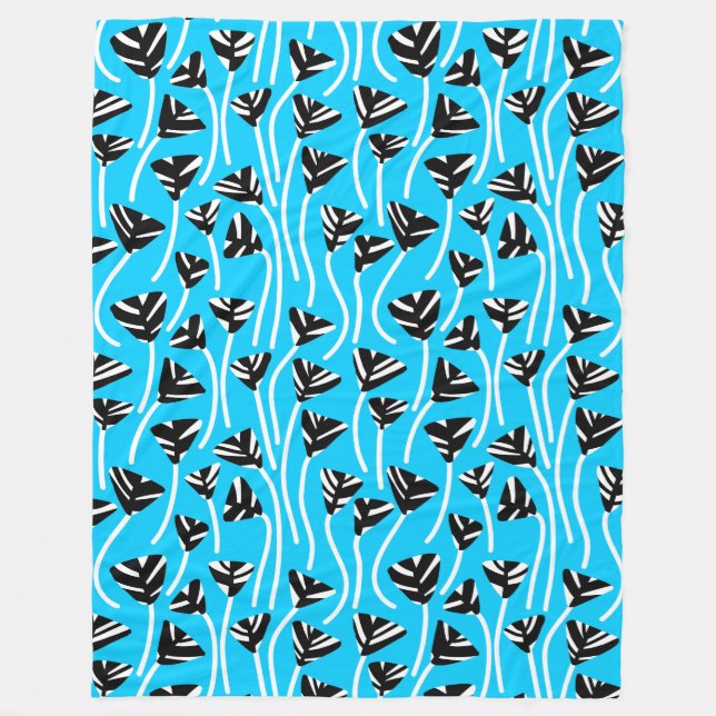 Pattern 210121 -  Black, White and Sky Blue Fleece Blanket (Front)