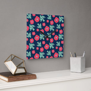 pattern_7_camellia and bird_1 square wall clock