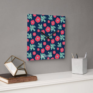 pattern_7_camellia and bird_1 square wall clock