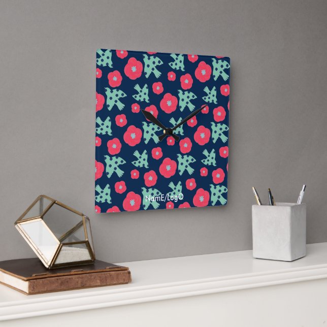 pattern_7_camellia and bird_1 square wall clock (Office)