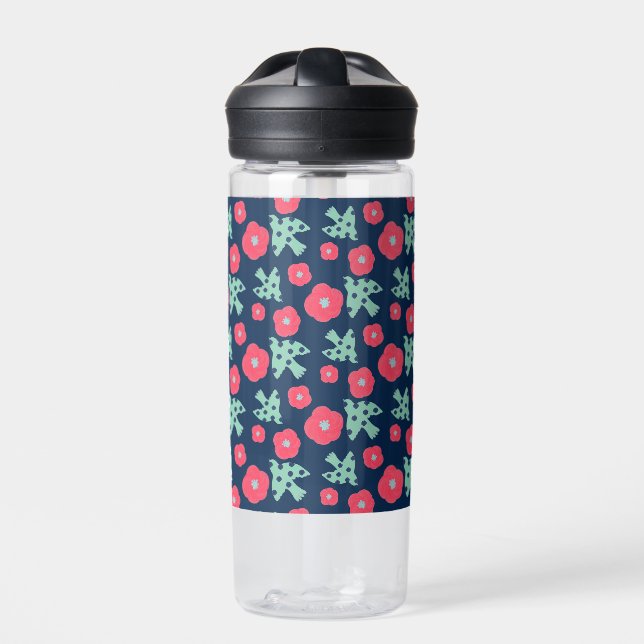 pattern_7_camellia and bird_1 water bottle (Front)