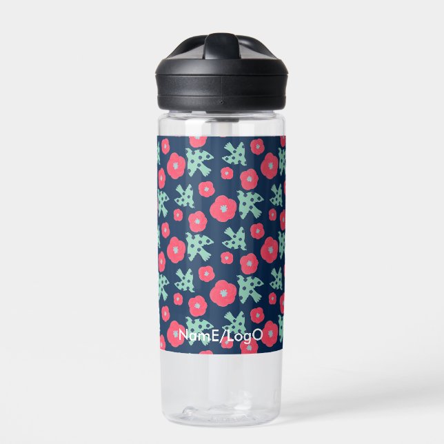 pattern_7_camellia and bird_1 water bottle (Front)
