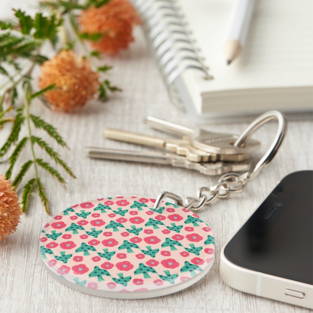 pattern_8_camellia and bird_2 acrylic key ring (Front Right)