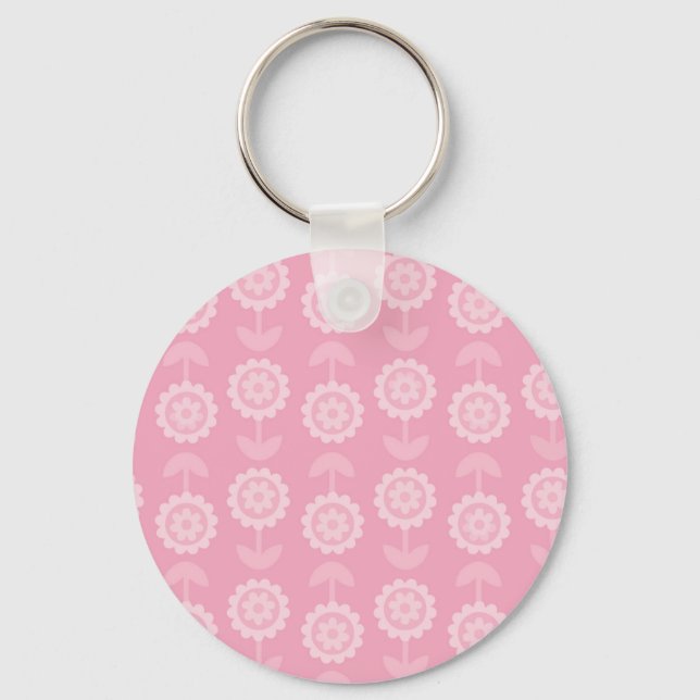 Pattern Abstract Art Pink Floral Flowers Key Ring (Front)