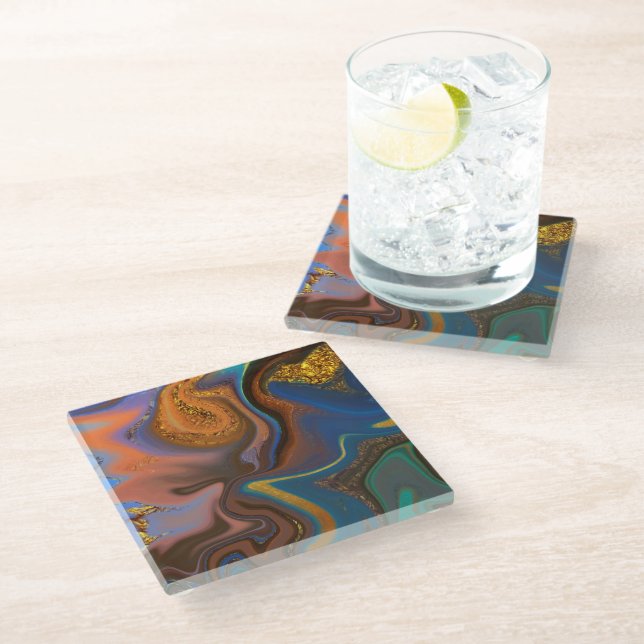 pattern abstract marbled glass coaster (Angled)
