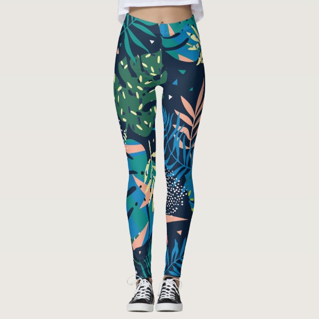 Pattern Abstract Tropical Foliage Leggings (Front)