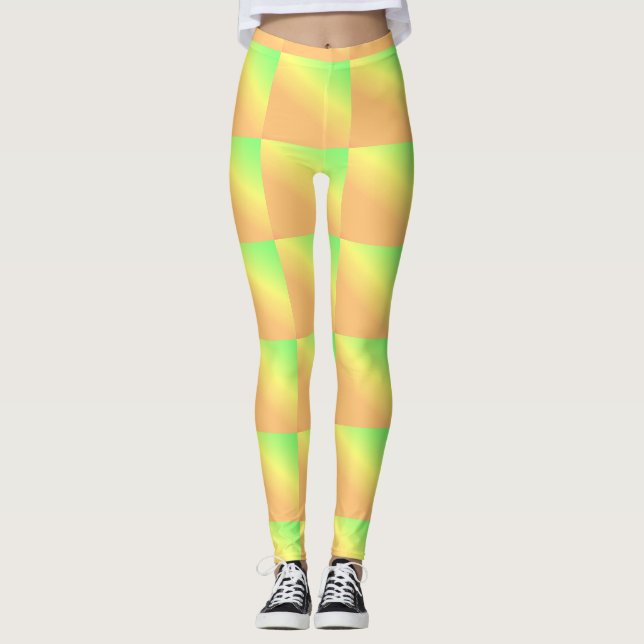 Pattern African art, green yellow light orange Leggings (Front)