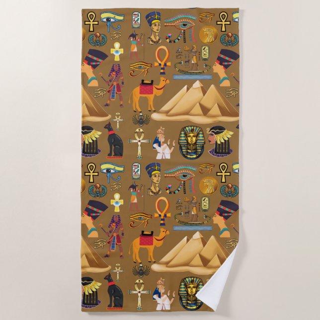 Pattern Ancient Egyptian Hieroglyphic Symbol  Beach Towel (Front)