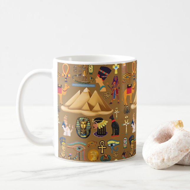 Pattern Ancient Egyptian Hieroglyphic Symbol  Coffee Mug (With Donut)