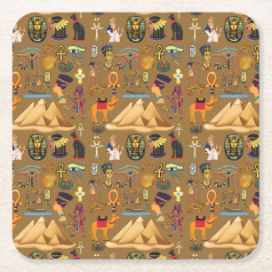Pattern Ancient Egyptian Hieroglyphic Symbol Square Paper Coaster