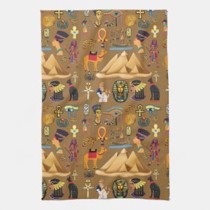 Pattern Ancient Egyptian Hieroglyphic Symbol Tea Towel