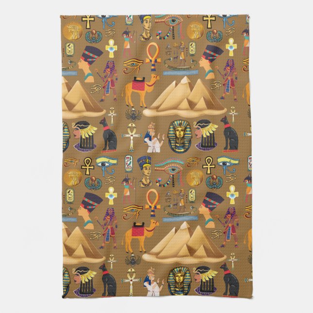 Pattern Ancient Egyptian Hieroglyphic Symbol  Tea Towel (Vertical)