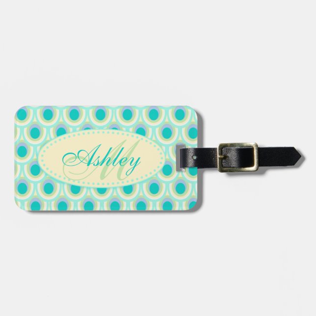 Pattern aqua mint green named luggage tag (Front Horizontal)