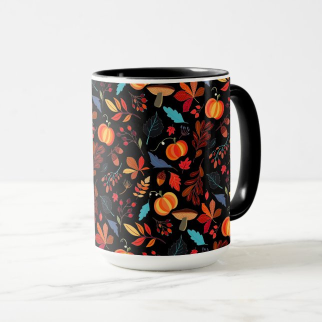 Pattern Autumn Leaves Coffee Mug Custom Colour (Front Right)