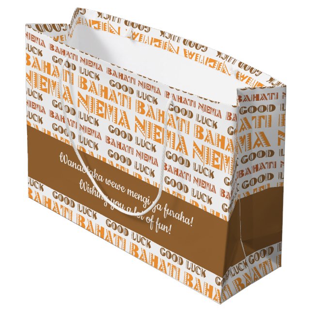 Pattern Bahati Niema, Good Luck in Swahili Large Gift Bag (Back Angled)