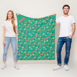 Pattern beige pink turquoise green butterfly name fleece blanket