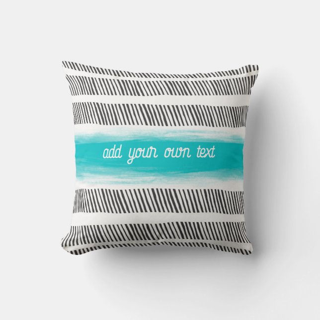  pattern black white and turquoise boho add text  cushion (Front)