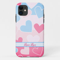 Pattern blue-pink hearts iPhone case