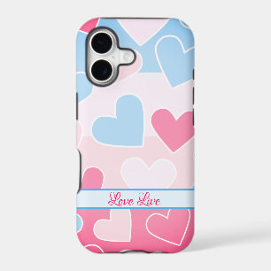 Pattern blue-pink hearts iPhone case