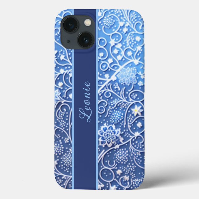 pattern blue with flowers and refuges Case-Mate iPhone case (Back)