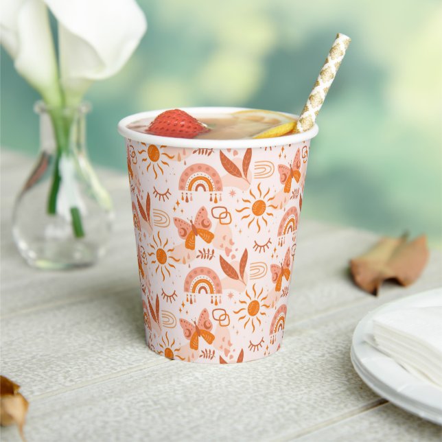 Pattern Boho Bohemian Sunshine Butterflies  Paper Cups (Insitu)