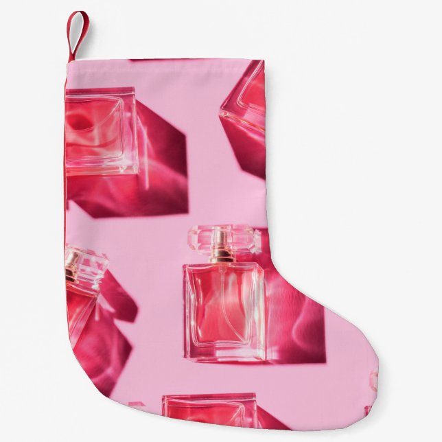 Pattern bottles of woman perfume small christmas stocking (Front)