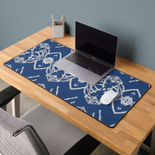 Pattern Bright Blue & White Snow Shapes Desk Mat