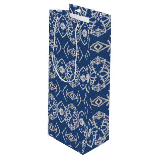 Pattern Bright Blue & White Snow Shapes Wine Gift Bag
