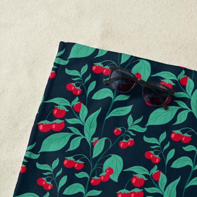 Pattern cherry tomatoes on the bushes beach towel (In Situ)