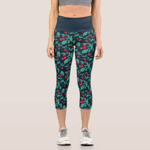 Pattern cherry tomatoes on the bushes capri leggings