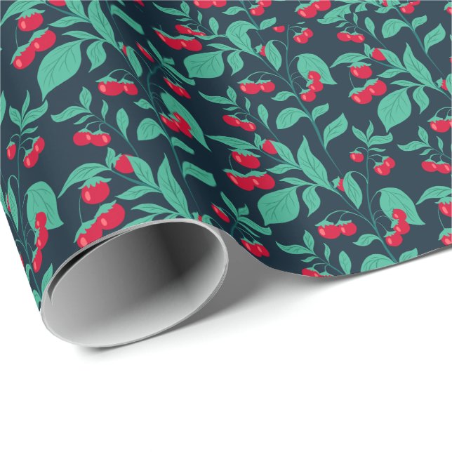 Pattern cherry tomatoes on the bushes  wrapping paper (Roll Corner)