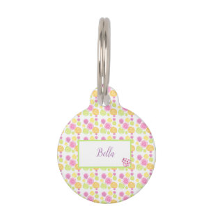 Pattern Chic Rose Simple Pink Floral Green Pet Tag