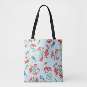 pattern consisting of birds and berries tote bag